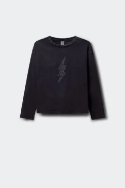 Camiseta manga comprida para menina com raios de diamante