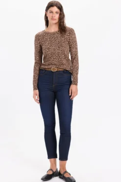 Camisola básico de liso malha com estampado de leopardo