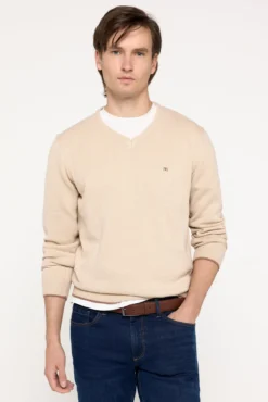 Camisola com decote em bico e cotoveleiras