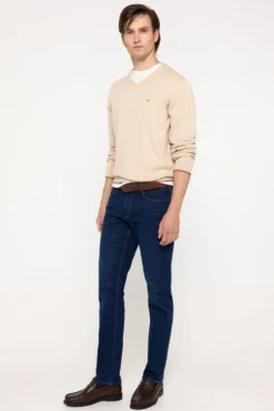Camisola com decote em bico e cotoveleiras