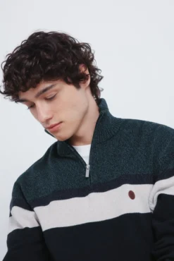Camisola com fecho-éclair e blocos de cores