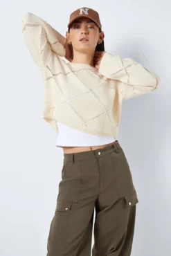 Camisola de malha rendilhada