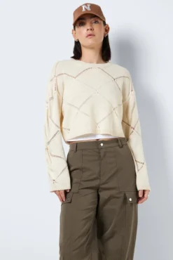 Camisola de malha rendilhada