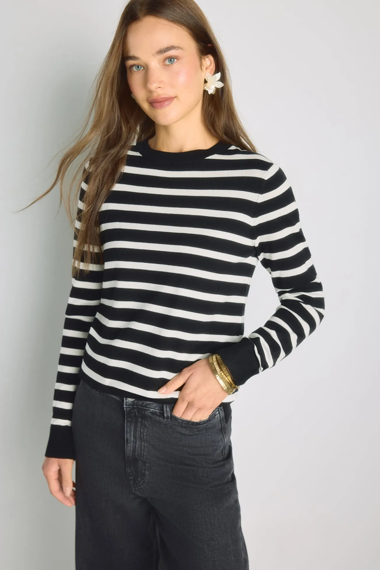 Camisola de riscas gola redonda
