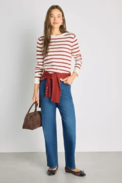Camisola de riscas gola redonda