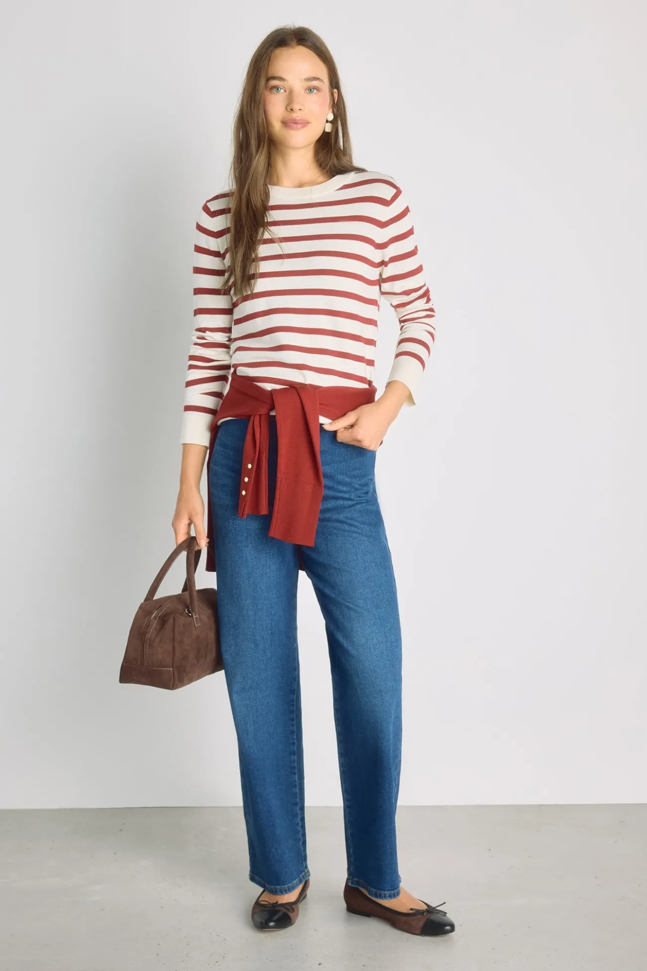 Camisola de riscas gola redonda
