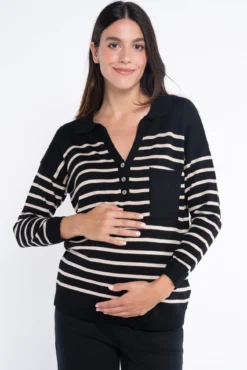 Camisola listrado com gola polo canelada