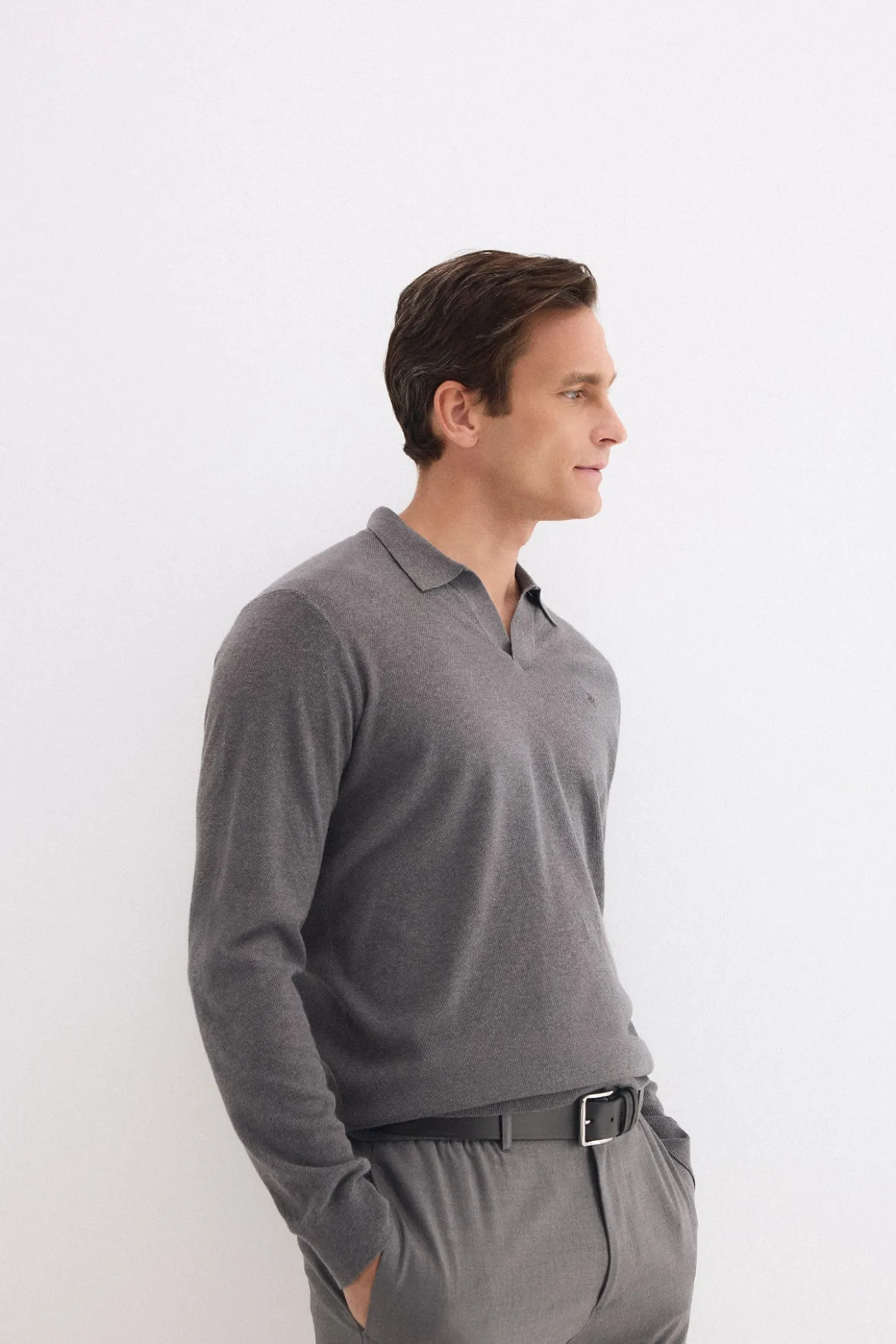 Camisola polo manga comprida em linho