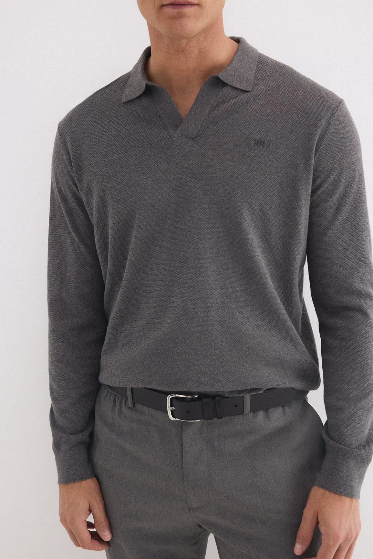 Camisola polo manga comprida em linho