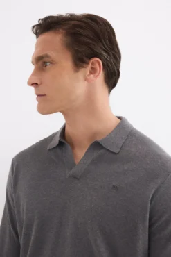 Camisola polo manga comprida em linho