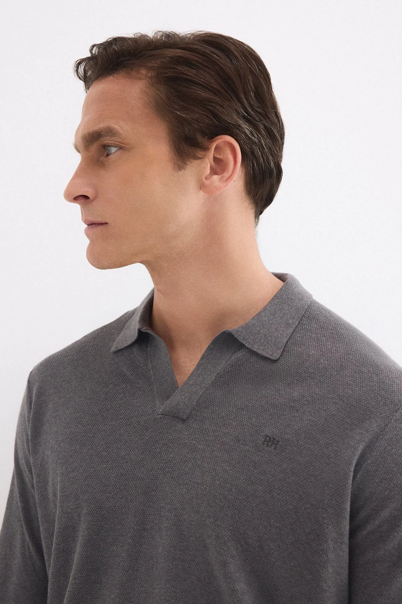 Camisola polo manga comprida em linho