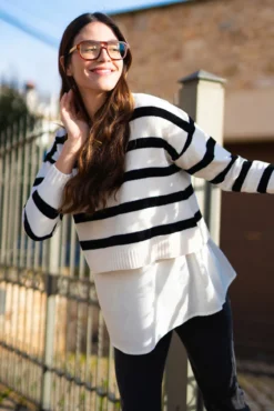 Camisola riscas de chenille com blusa