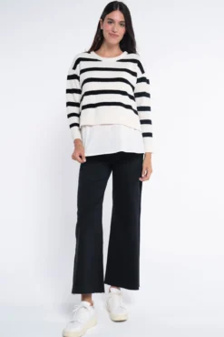 Camisola riscas de chenille com blusa