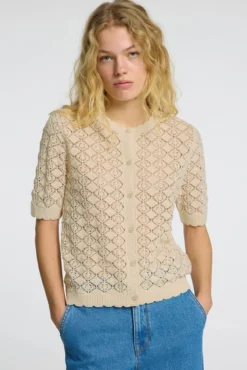 Cardigan de malha de manga manga curta