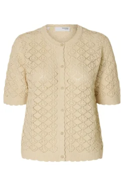 Cardigan de malha de manga manga curta