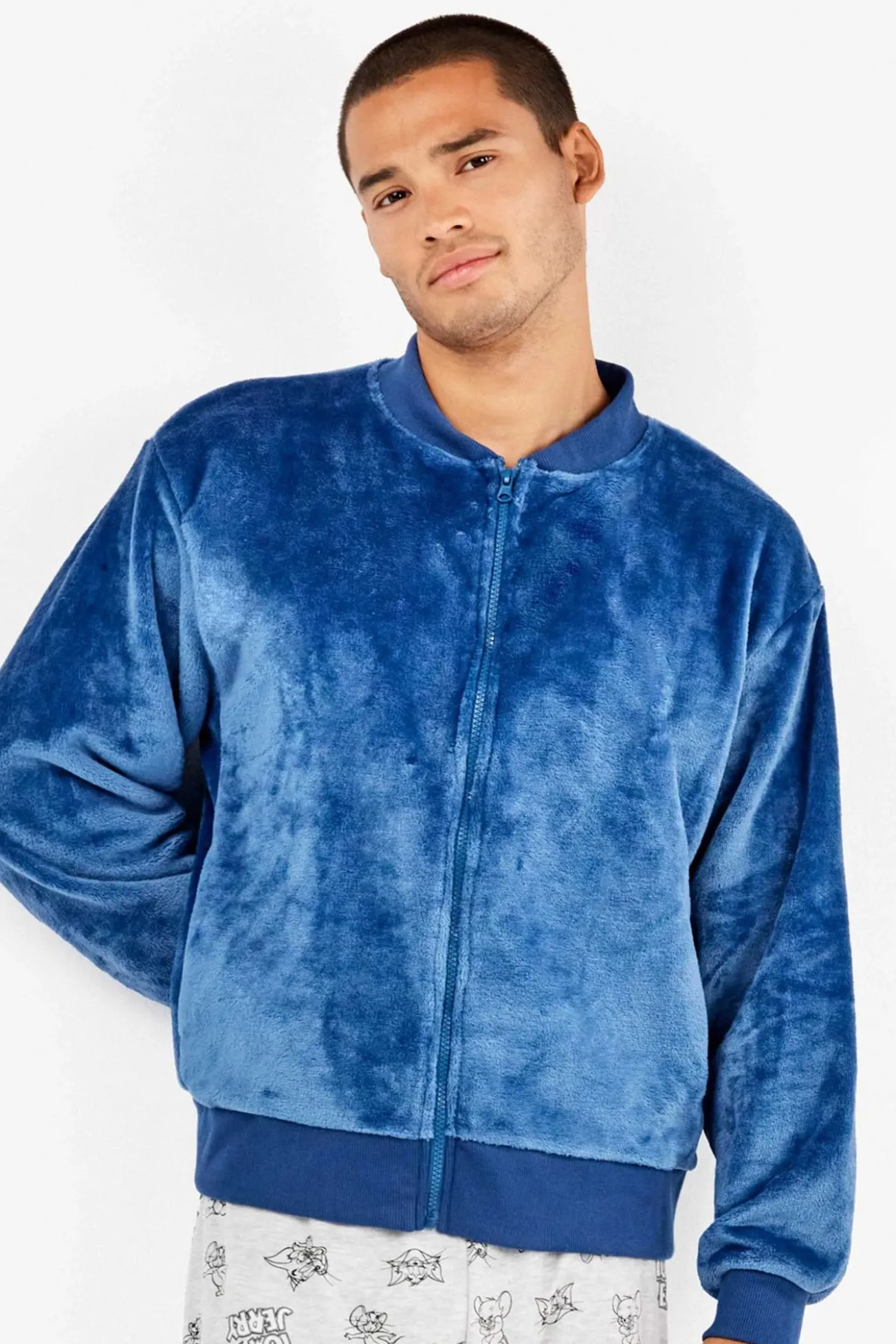 Casaco bomber masculina azul de pelúcia