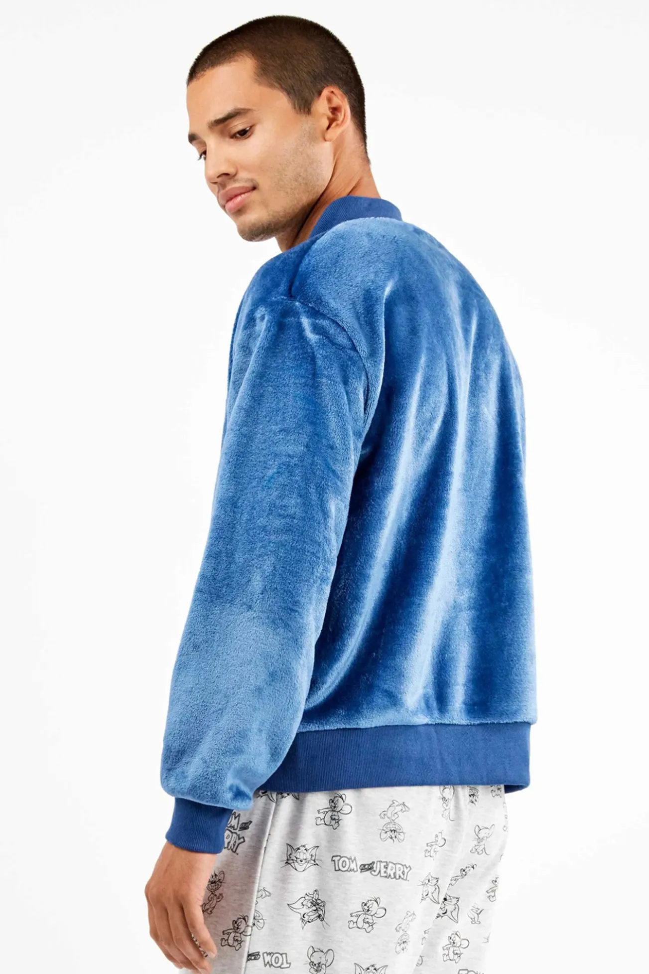 Casaco bomber masculina azul de pelúcia