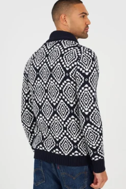 Casaco de malha jacquard gola em V