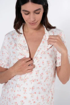 Conjunto de pijama canelado floral para pré-mamã