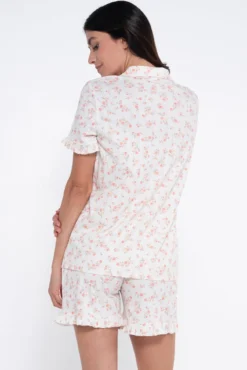 Conjunto de pijama canelado floral para pré-mamã