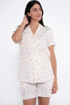 Conjunto de pijama canelado floral para pré-mamã