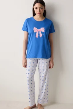 Conjunto de pijama comprido estampado azul