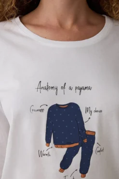Conjunto de pijama de algodão com gola redonda e manga comprida Gola redonda