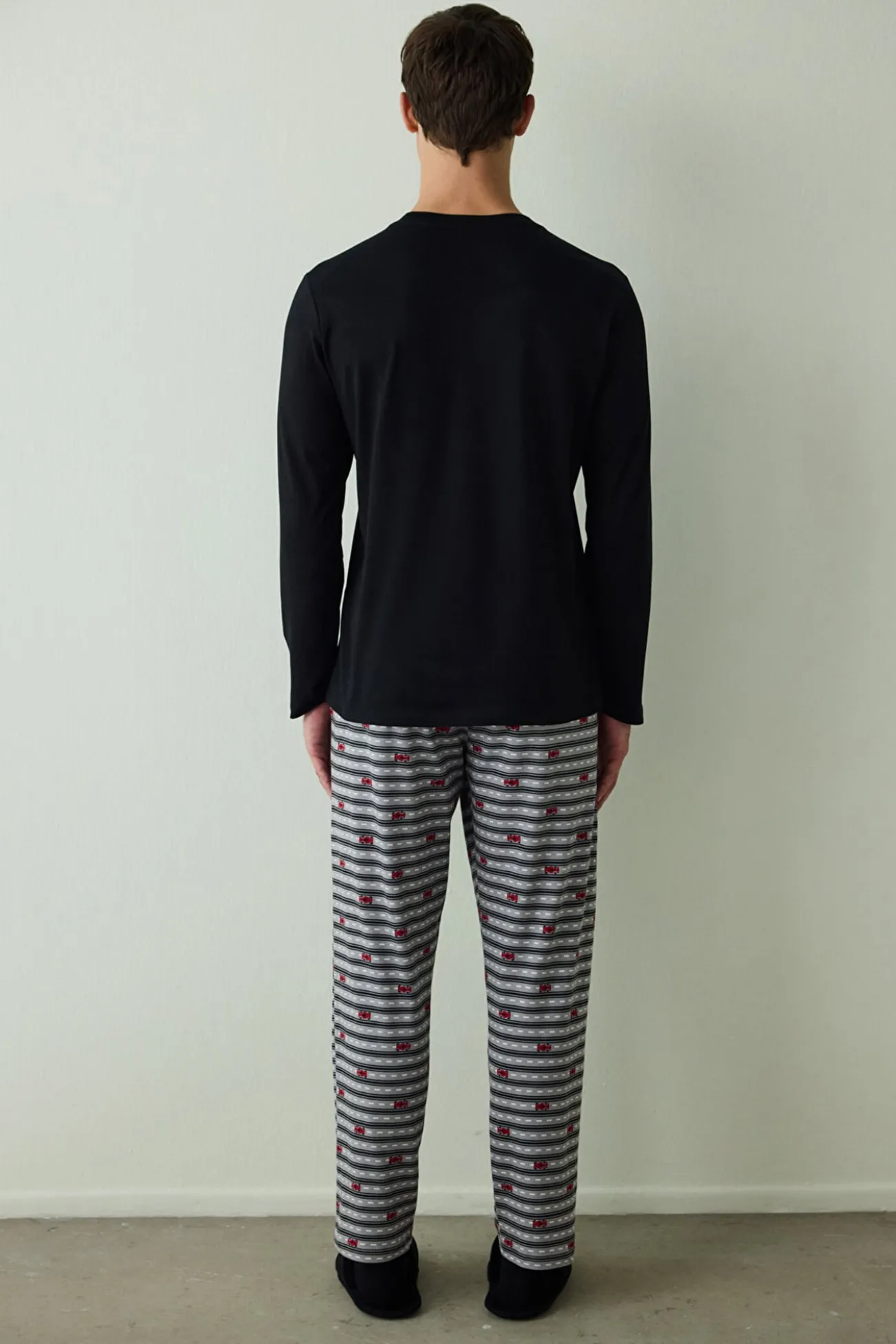 Conjunto de pijama de algodão com estampa de slogan de velocidade masculino