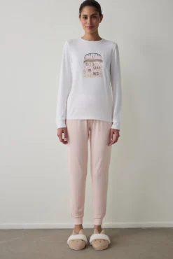 Conjunto de pijama riscas com gola redonda redonda e manga comprida Sleep Time