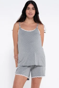 Conjunto pijama pré-mamã com estampado de bolinhas