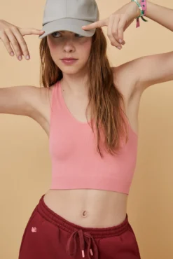 Crop top decote V sem costuras vermelho-escuro