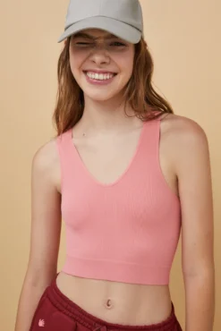 Crop top decote V sem costuras vermelho-escuro