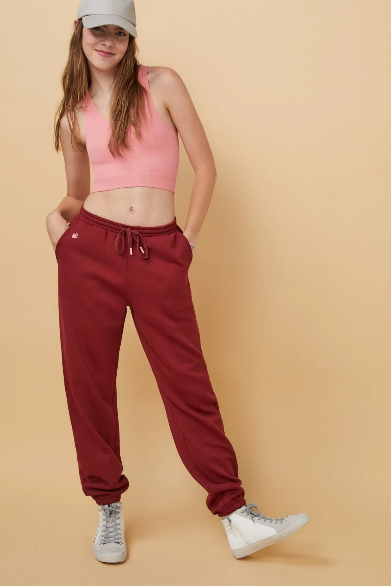 Crop top decote V sem costuras vermelho-escuro