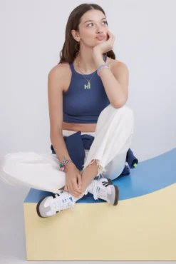 Crop top halter sem costuras azul