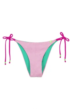 Cueca biquíni rosa metálica com tiras