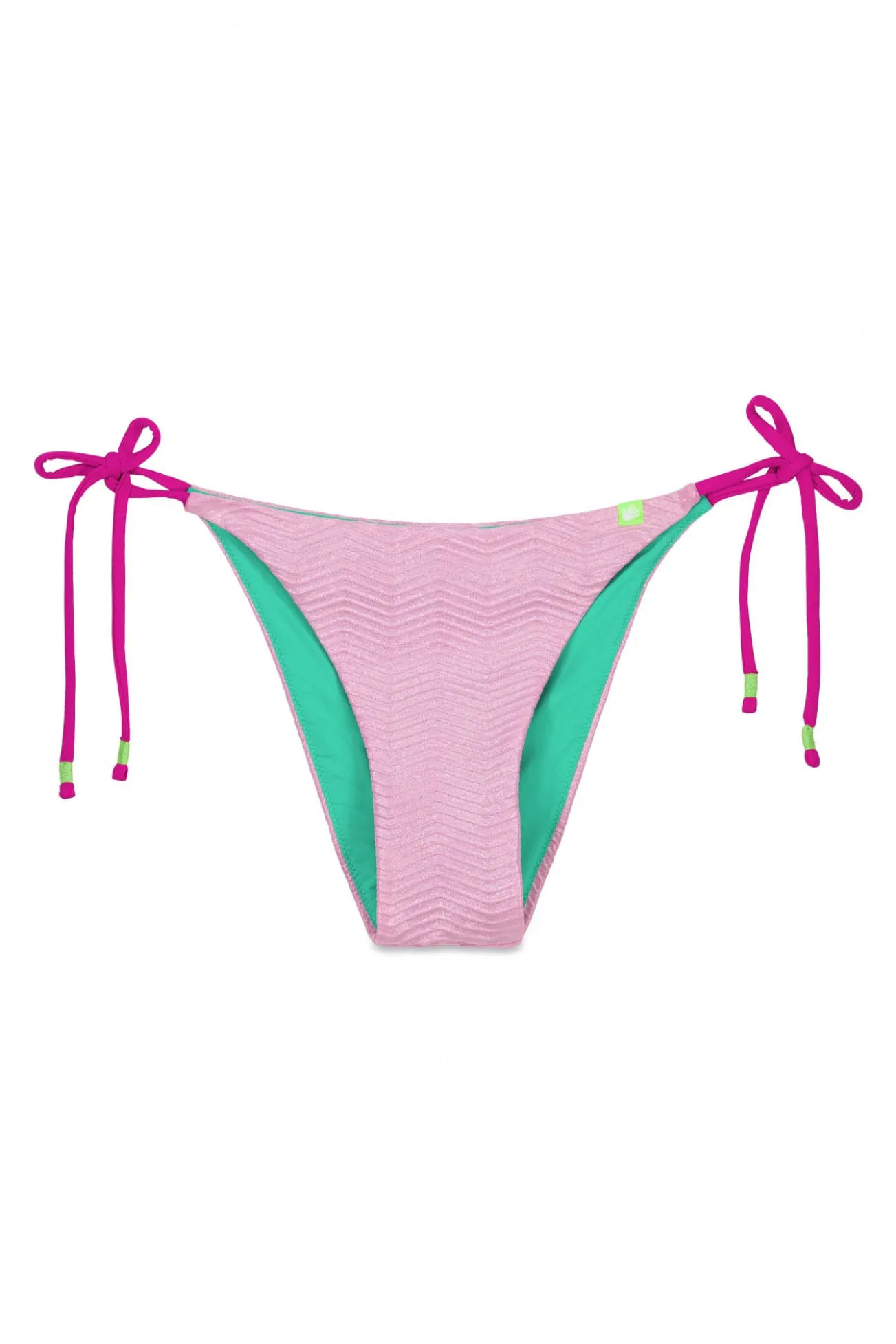 Cueca biquíni rosa metálica com tiras