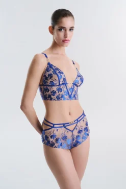 Cueca boxer azul renda e bordada
