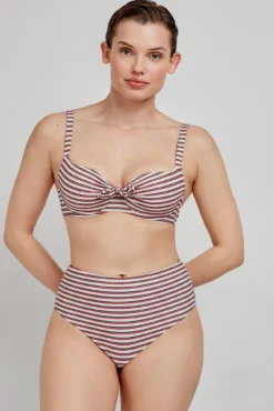 Cueca de biquíni alta com estampado riscas multicolor