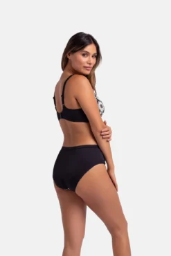 Cueca de biquíni preta clássica estampado
