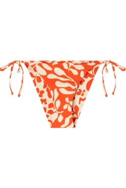 Cueca de biquíni reversível com tiras estampadas vermelhas