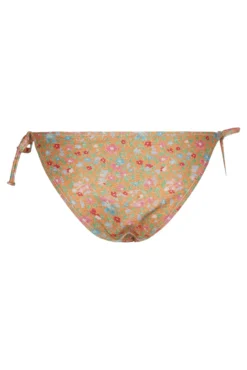 Cuequinha de biquíni com laço lateral e estampado floral.