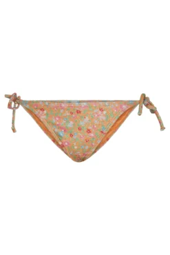 Cuequinha de biquíni com laço lateral e estampado floral.