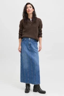 Denim midi saia com recortes
