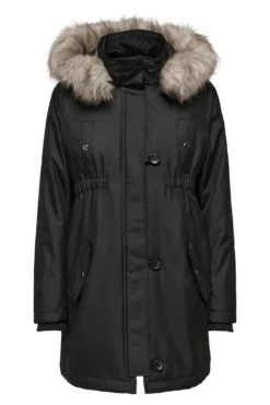 Parka de inverno para pré-mamã com capuz e detalhe de pele