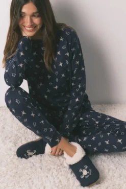 Pijama comprido 100% algodão azul estampado sapinhos