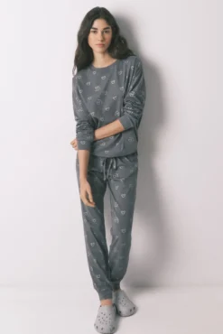 Pijama comprido 100% algodão cinzento logo Mickey