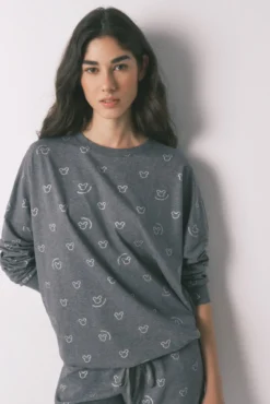 Pijama comprido 100% algodão cinzento logo Mickey