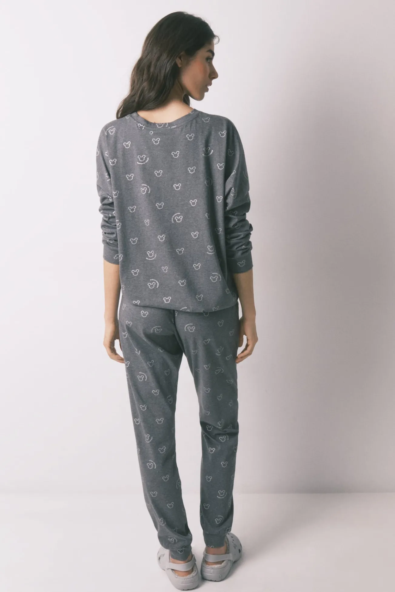 Pijama comprido 100% algodão cinzento logo Mickey