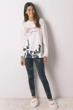 Pijama comprido polar estampado "Hogwarts"