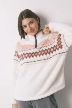 Pijama comprido polar suave estampado fair isle